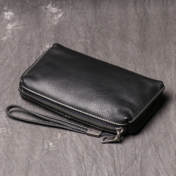 メンズ長財布 本革ジップ ストラップ付き財布