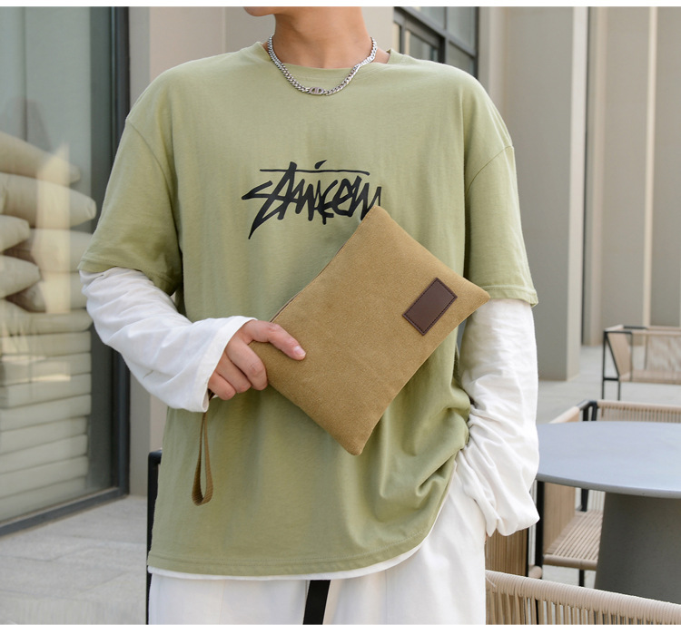 メンズ長財布 帆布クラッチ財布 薄型ハンドストラップ