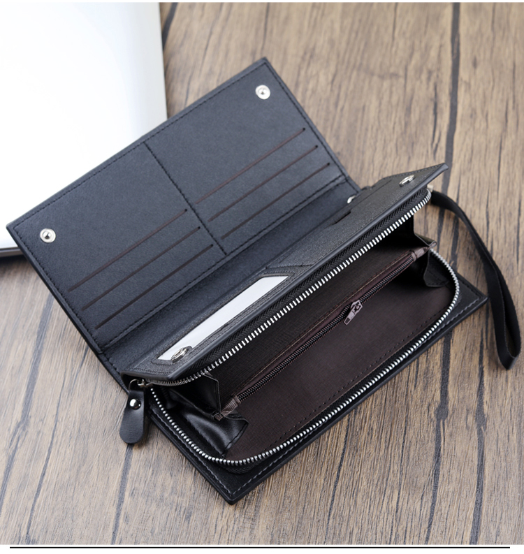 メンズ長財布 小型 ストラップ付き小型スリム財布