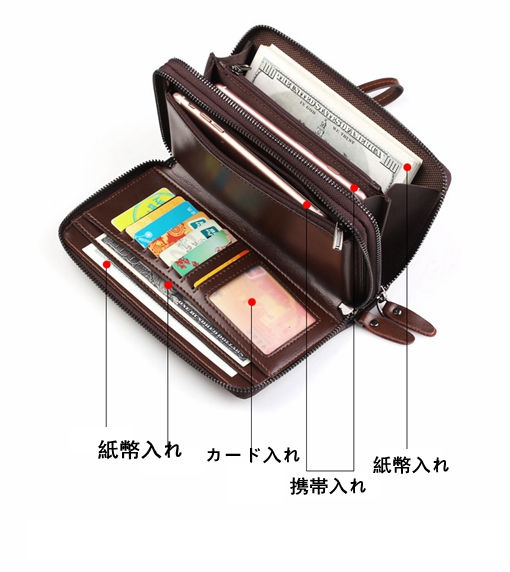 メンズ長財布 男性用コンパクト本革ラウンドファスナー小銭入れ付き