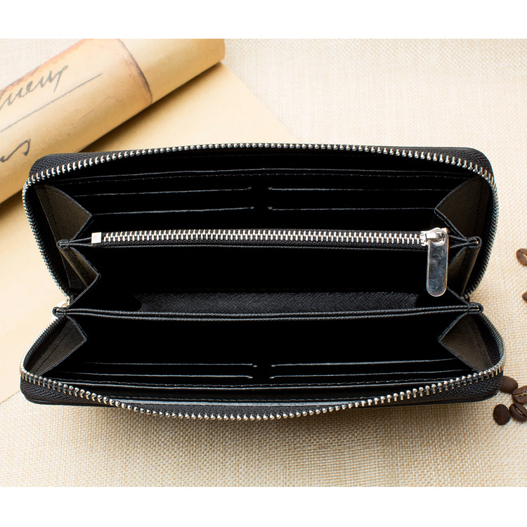 メンズ長財布 高級牛革型押し薄型ラウンドファスナー長財布