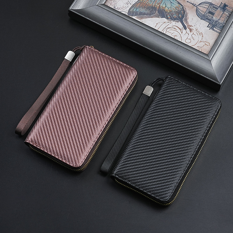 メンズ長財布 コンパクト 斜め織り模様のスマート長財布