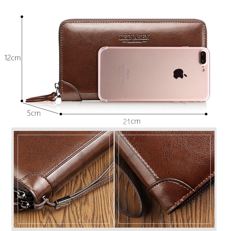 メンズ長財布 男性用コンパクト本革ラウンドファスナー小銭入れ付き