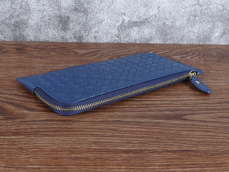 メンズ長財布 編み込みレザー薄型長財布ファスナー式