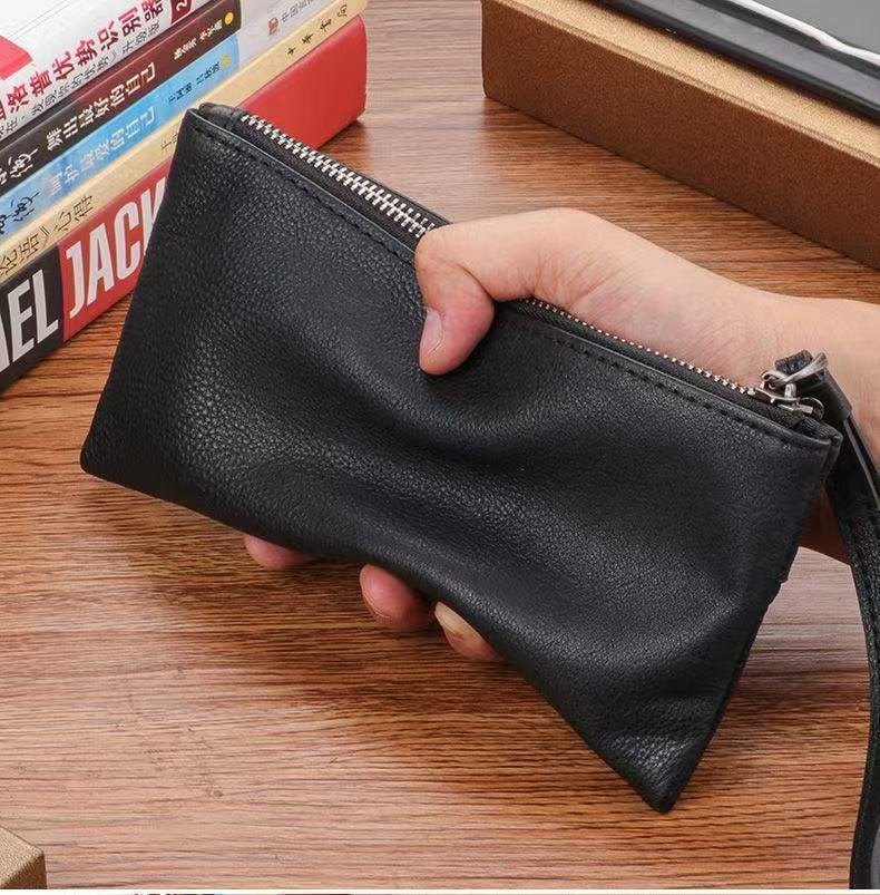 メンズ長財布 スマホ収納 ダブルジップ 薄型長財布
