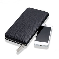 メンズ長財布 高級牛革型押し薄型ラウンドファスナー長財布