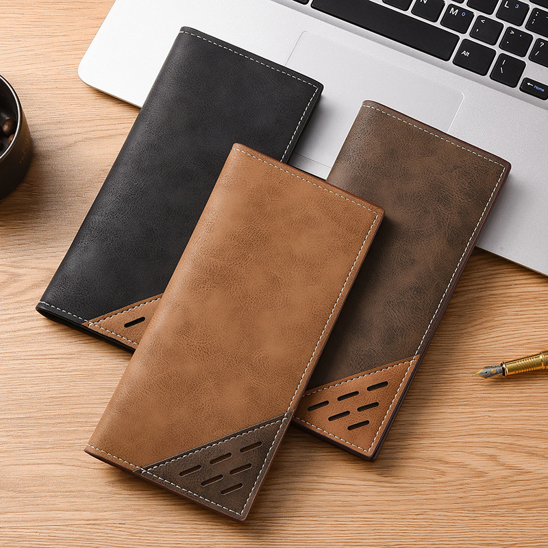 薄いメンズ長財布 二つ折り カード収納 3色展開