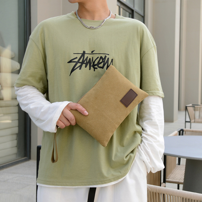 メンズ長財布 帆布クラッチ財布 薄型ハンドストラップ