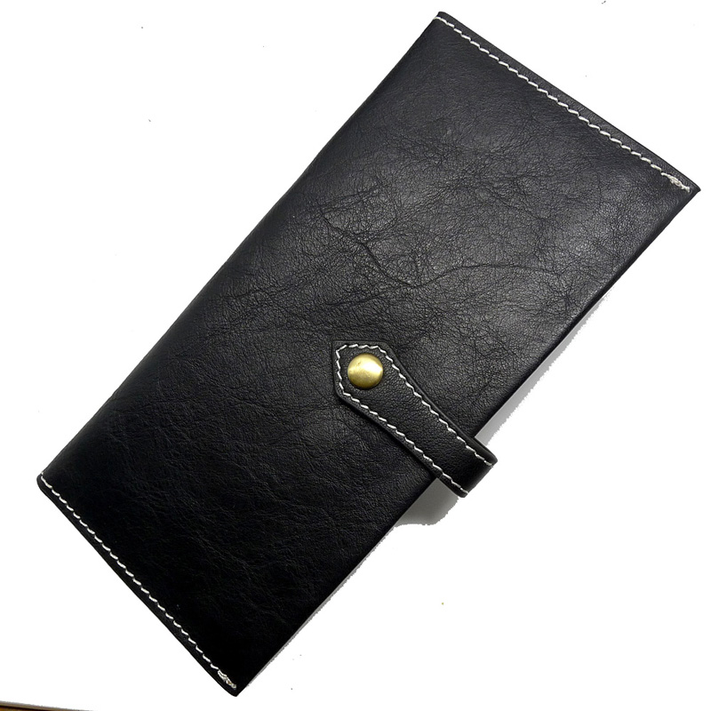 メンズ長財布 本革製スナップボタン式薄型長財布