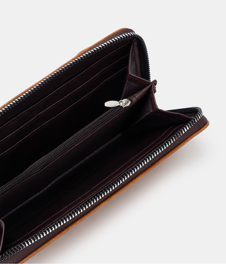 メンズ長財布 薄型本革ラウンドファスナー長財布ストラップ付き