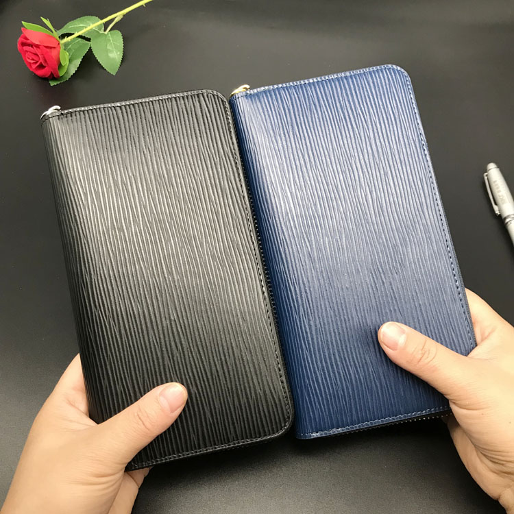 メンズ長財布 縦縞模様型押しスリム薄型長財布
