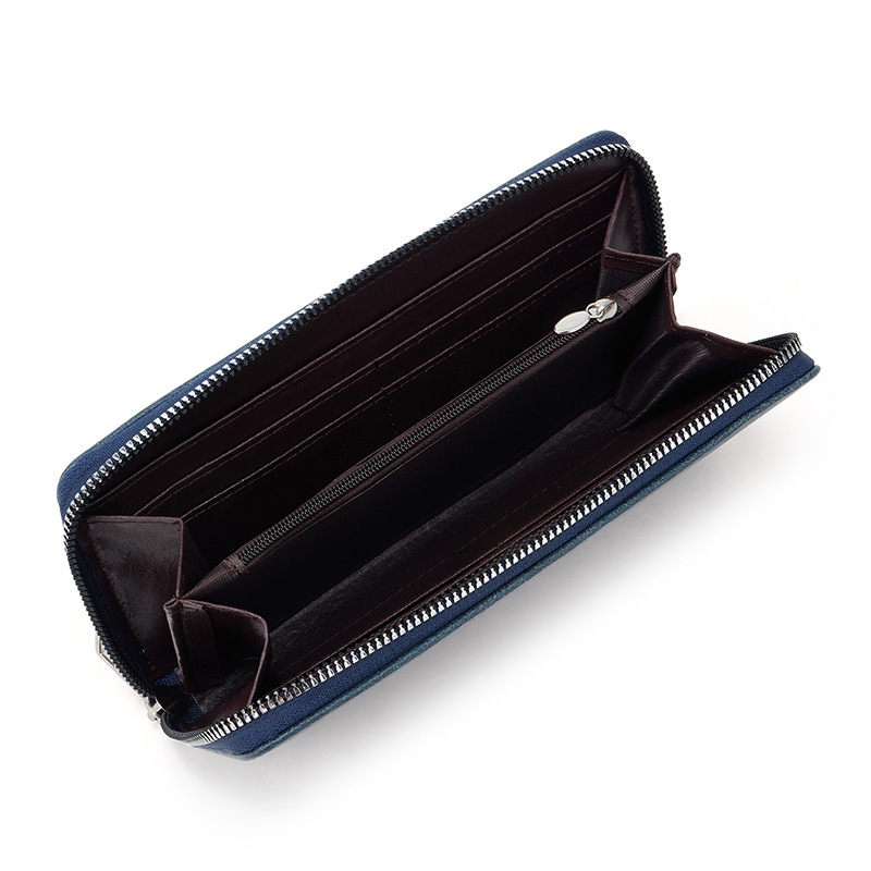 メンズ長財布 薄型本革ラウンドファスナー長財布ストラップ付き