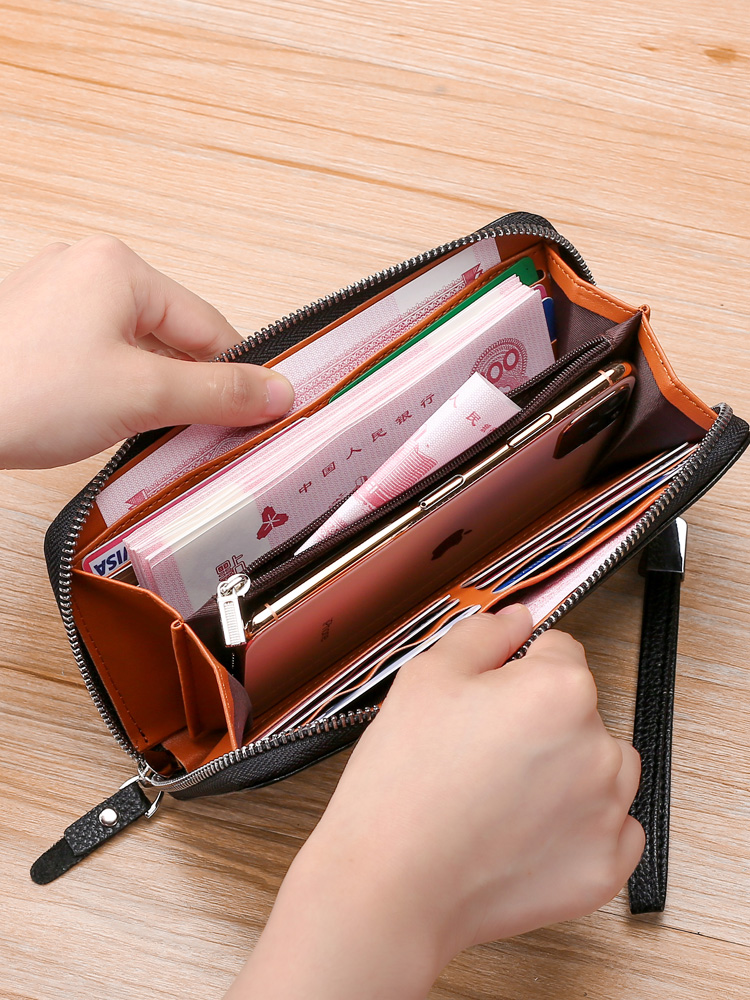 メンズ長財布 薄い スリム上質ジッパー式長財布