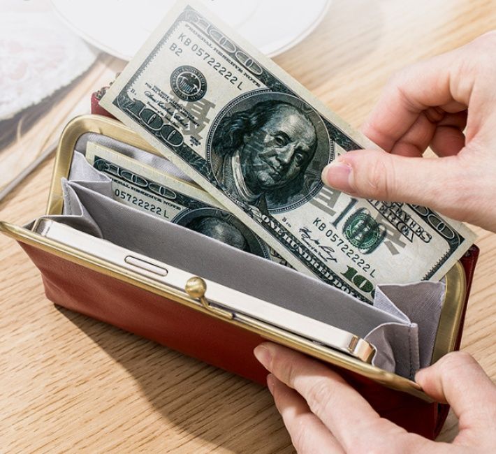 長財布レディース がま口 上品な口金レザー長財布