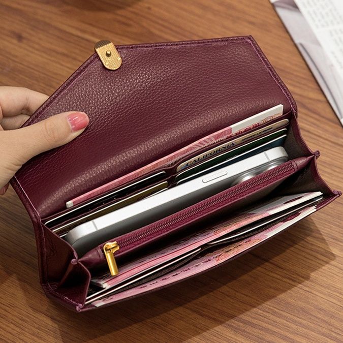 長財布レディース 薄い 上質な牛革フラップデザイン薄型長財布
