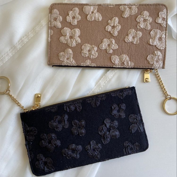 長財布レディース 薄い 花柄刺繍スリム