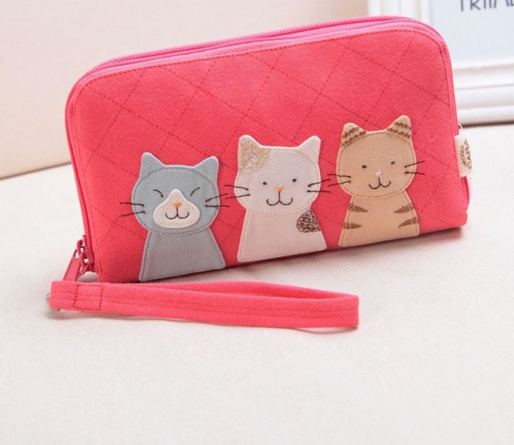 長財布レディース 大容量 三匹の猫ちゃん刺繍入り長財布
