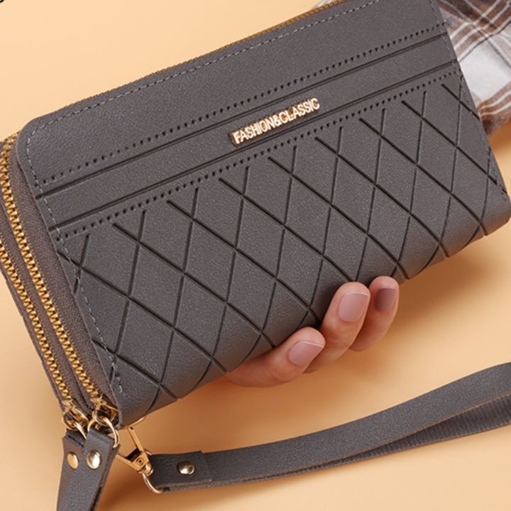 長財布レディース 菱模様ダブルジッパー長財布
