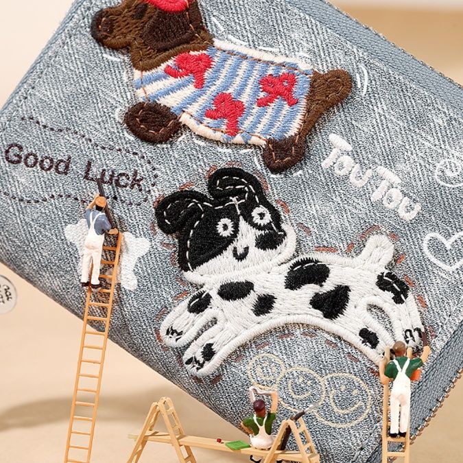 長財布レディース 犬刺繍コンパクト財布