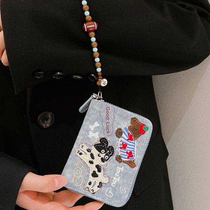 長財布レディース 犬刺繍コンパクト財布