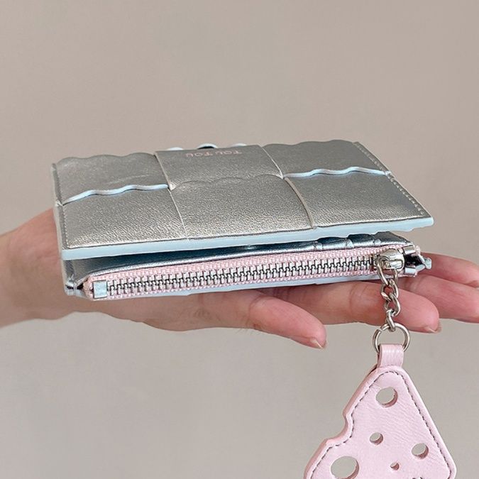 長財布レディース 波型切替 チーズチャーム付き財布