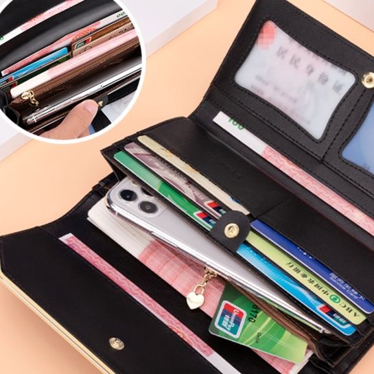 長財布レディース 上品フレーム飾り多機能収納長財布