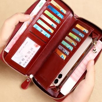 長財布レディース 復古牛革二重ファスナー長財布
