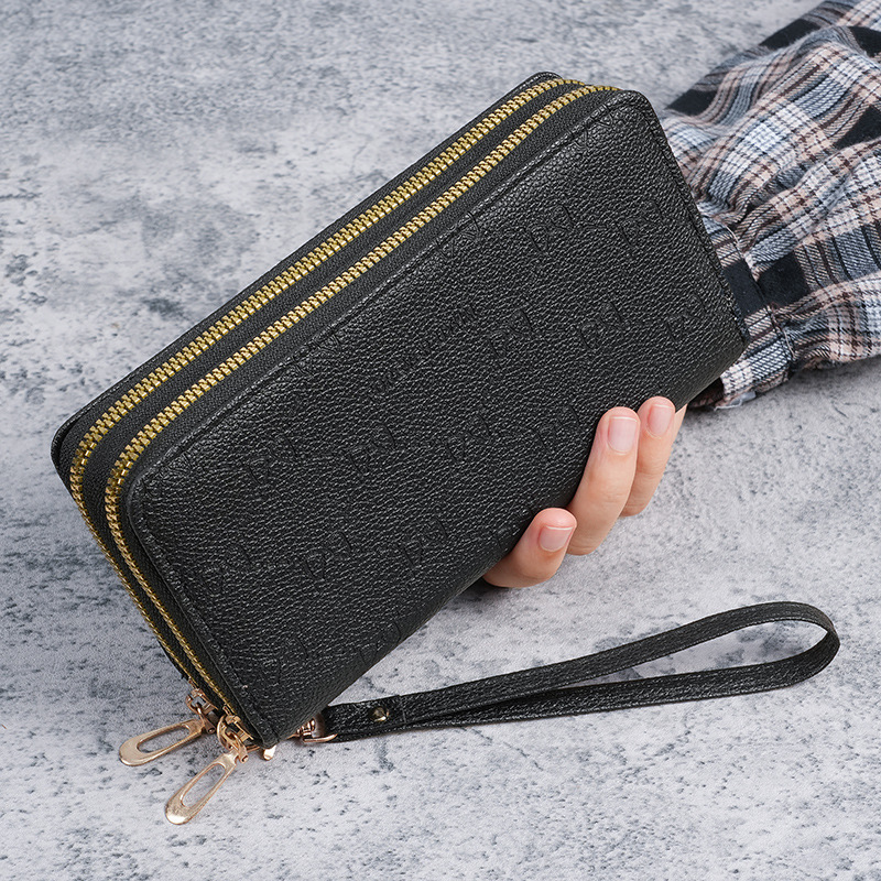 長財布レディース 総刺繡模様ダブルファスナー大容量長財布