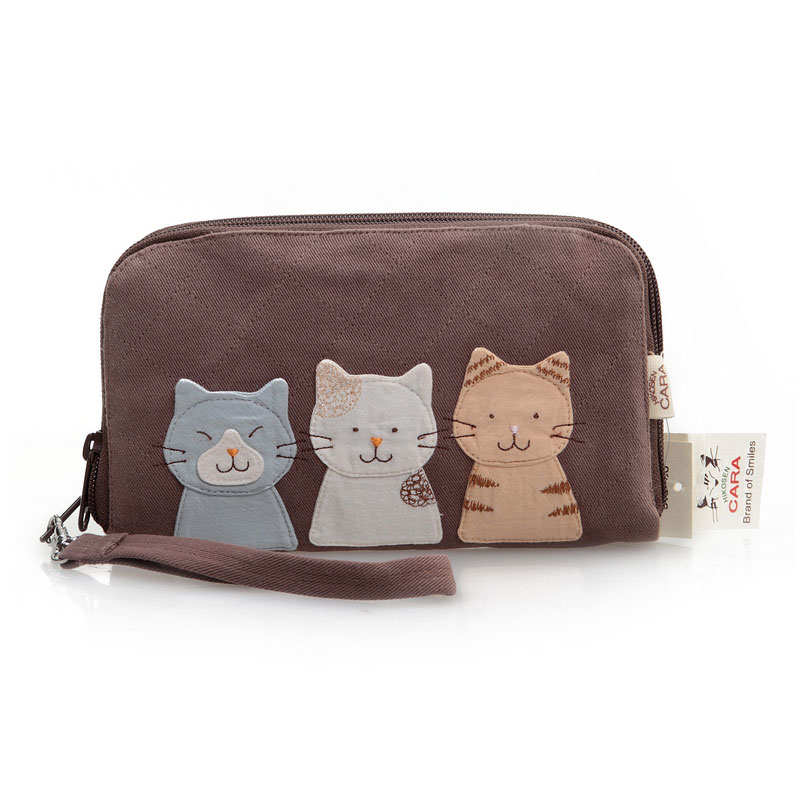 長財布レディース 大容量 三匹の猫ちゃん刺繍入り長財布