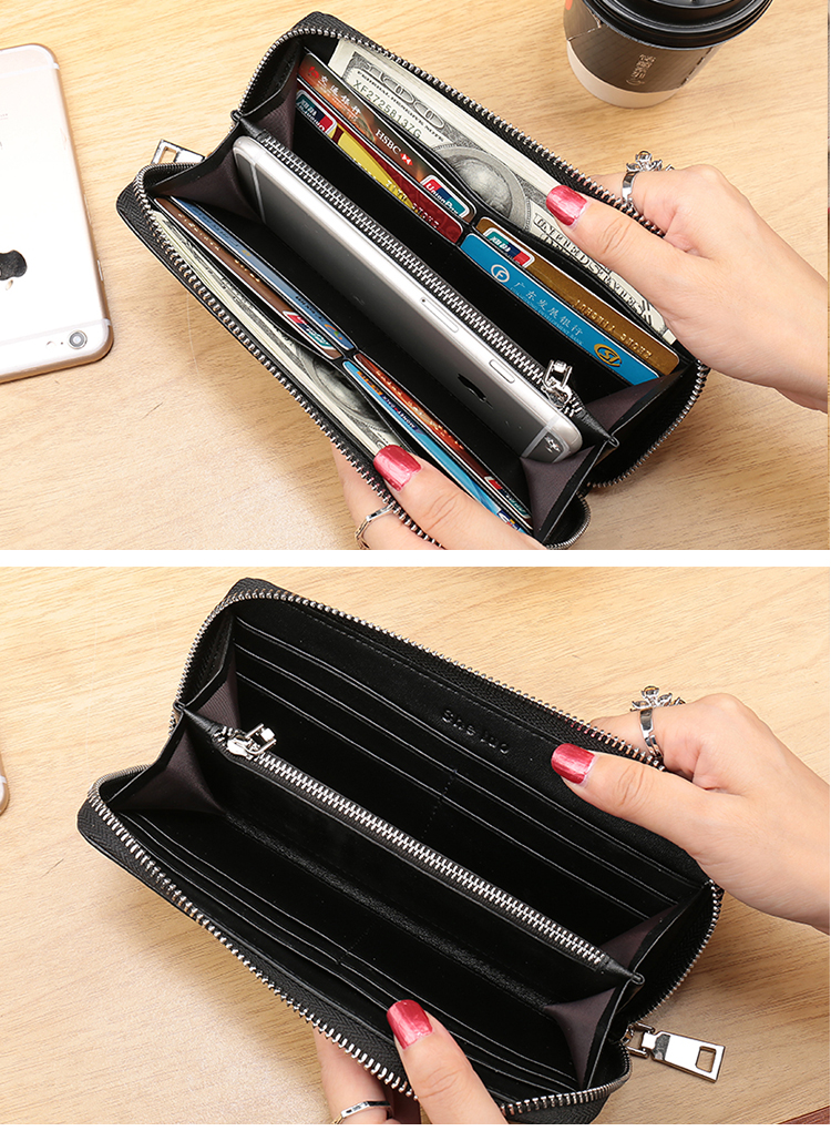 長財布レディース 上質シンプル型押しラウンド財布