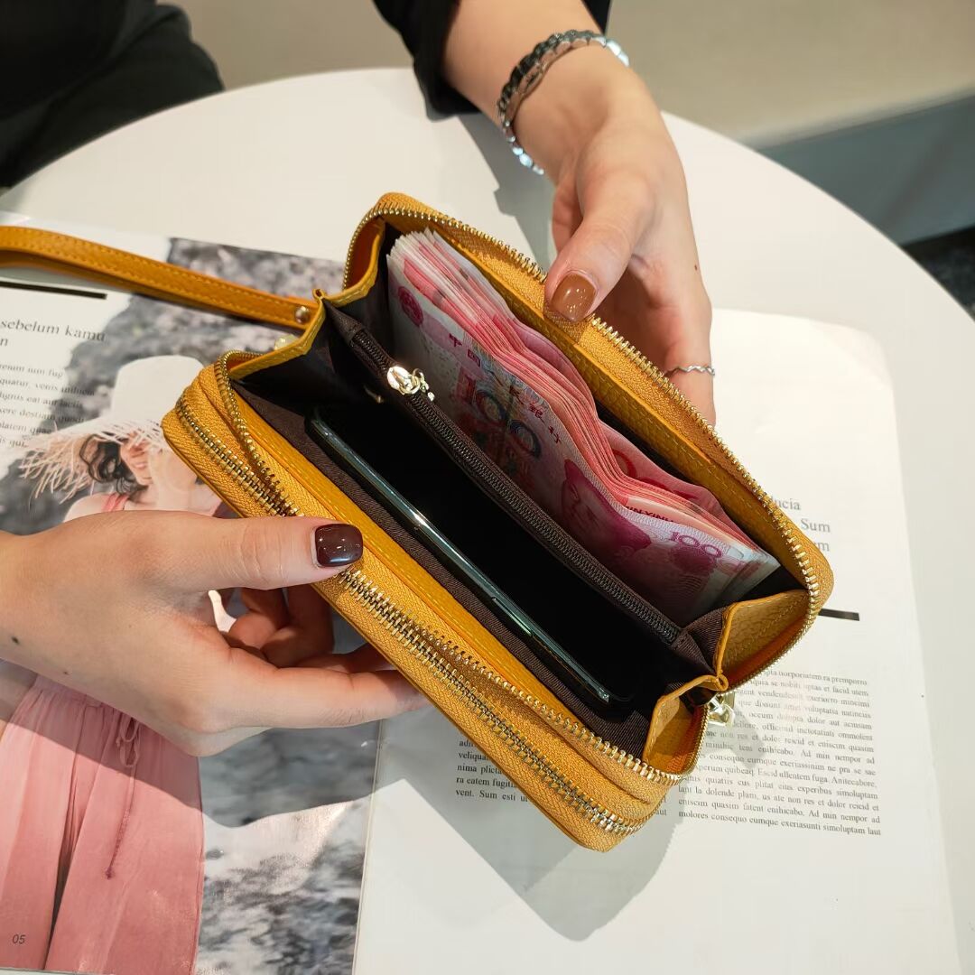 長財布レディース コンパクト牛革ファスナー長財布