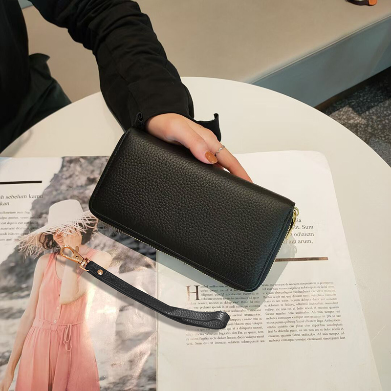 長財布レディース コンパクト牛革ファスナー長財布