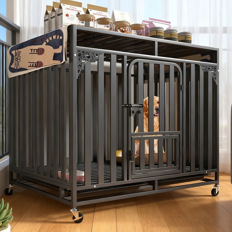 犬ケージ 天井付き収納棚一体型スチール製大型犬ケージ