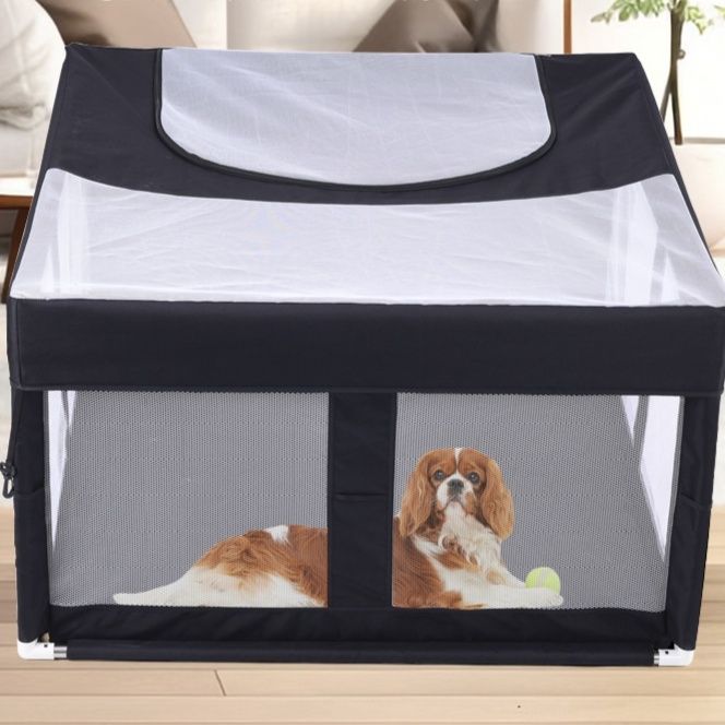 犬ケージ 屋根付き折りたたみ式広々犬ケージ メッシュ天井仕様
