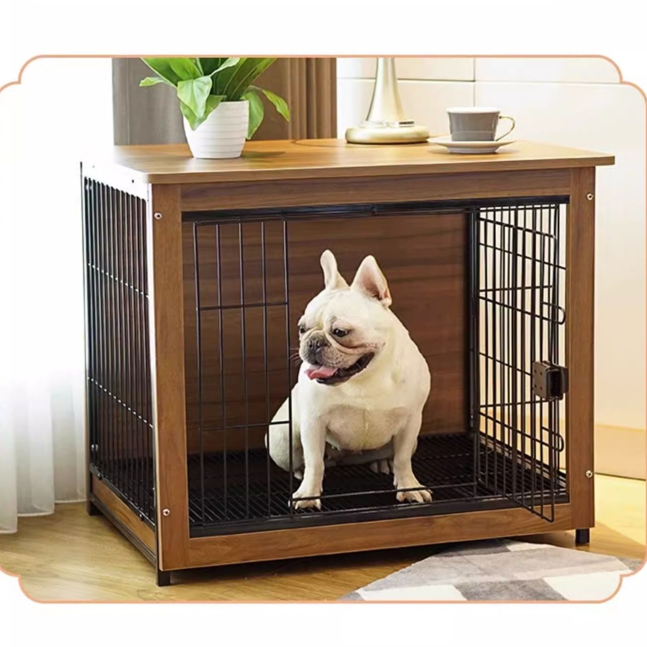 木製天板付き犬ケージ インテリア家具風サークル