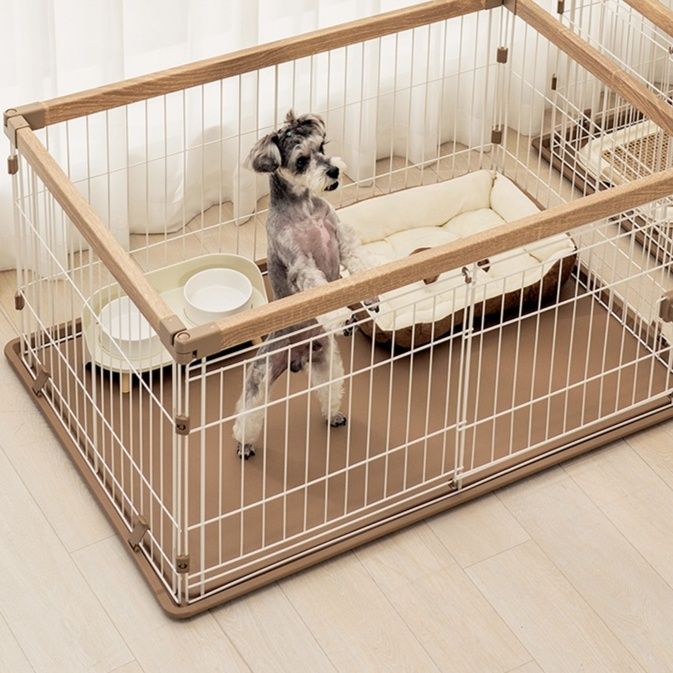 木目調フレーム室内用犬ケージ サークルタイプ