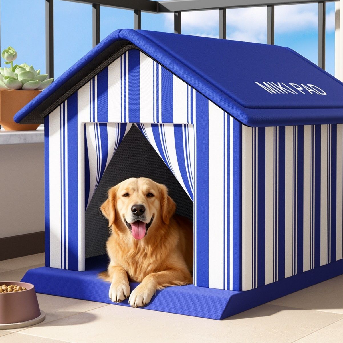 屋外用防水ストライプ柄折りたたみ犬小屋