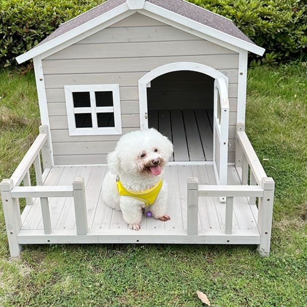 犬ケージ 屋外用木製犬小屋 テラス付き大型ハウス