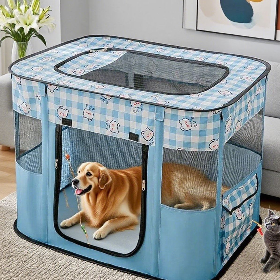犬ケージ 屋根付き犬ケージ 小屋型ワイドハウス室内用 屋根・天井付き