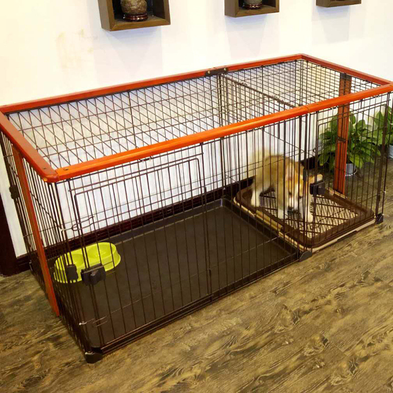 犬ケージ 木製フレーム付き室内用犬ケージ トイレ一体型