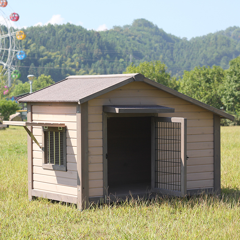 犬ケージ 屋外用木製犬小屋ケージ付き大型犬対応ハウス