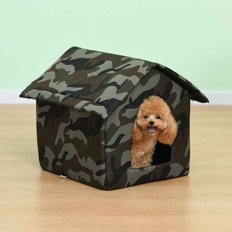 犬ケージ 迷彩柄おしゃれな屋根付き折りたたみ犬ハウス
