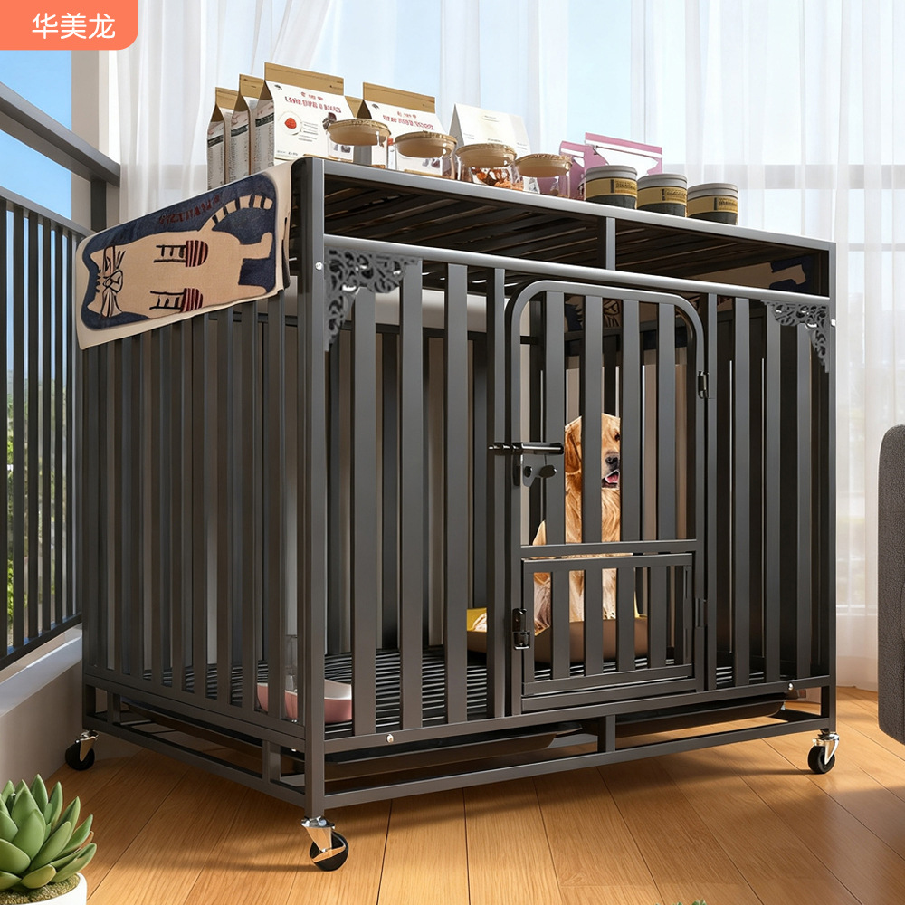 犬ケージ 天井付き収納棚一体型スチール製大型犬ケージ