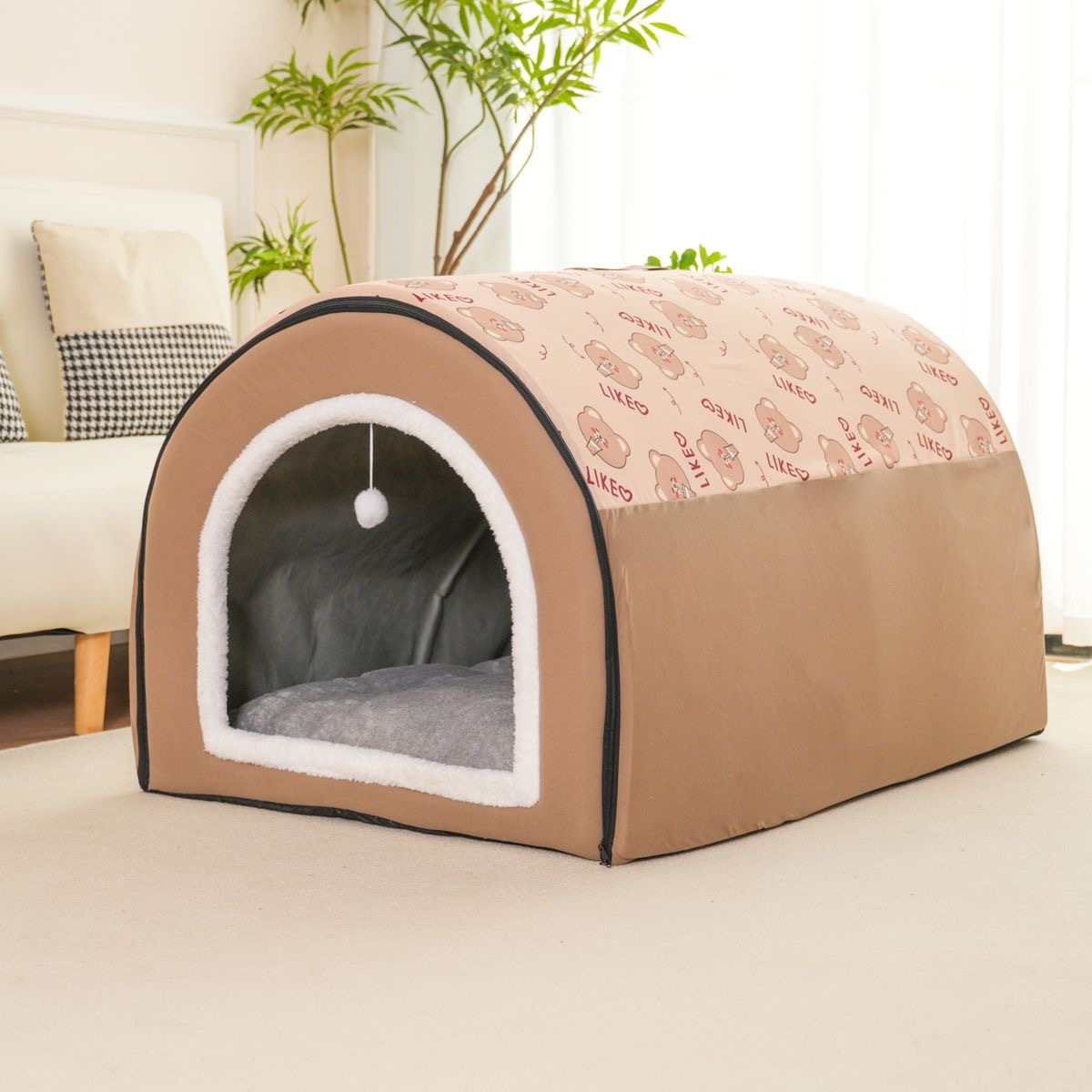 犬ケージ ドーム型屋根付き犬ケージ ふわふわクッション内蔵ハウス