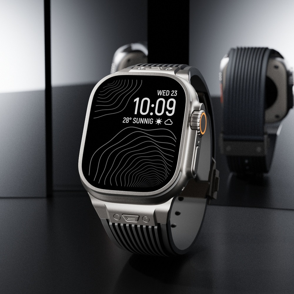 腕時計ベルト 縦筋デザインラバーベルト金属バックル付き