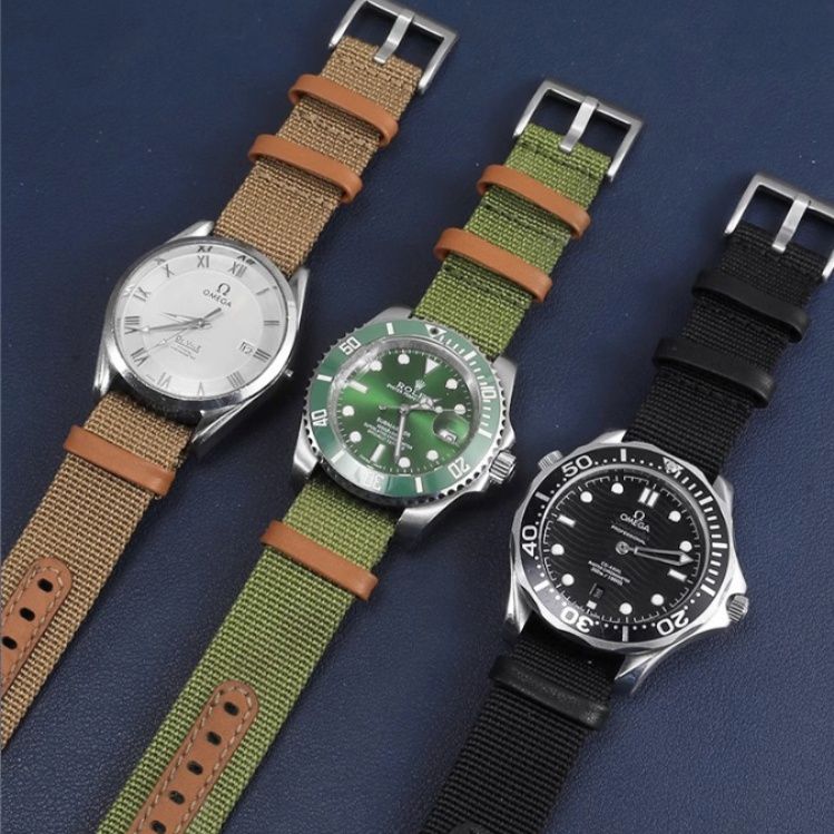 腕時計ベルト レザーアクセントナイロンベルト