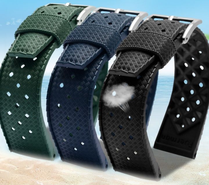 腕時計ベルト ラバー 通気性抜群穴開きテクスチャー加工ラバーベルト
