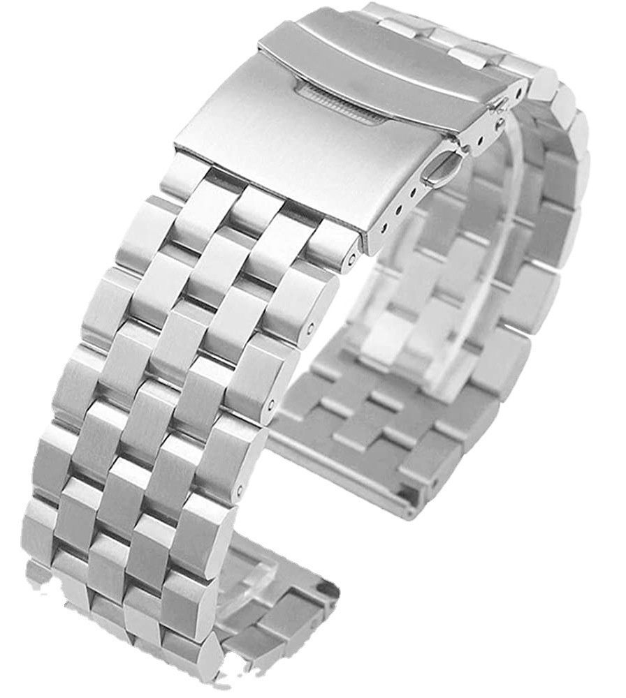 腕時計ベルト 7連編み込み式メタルバンド両開きバックル仕様