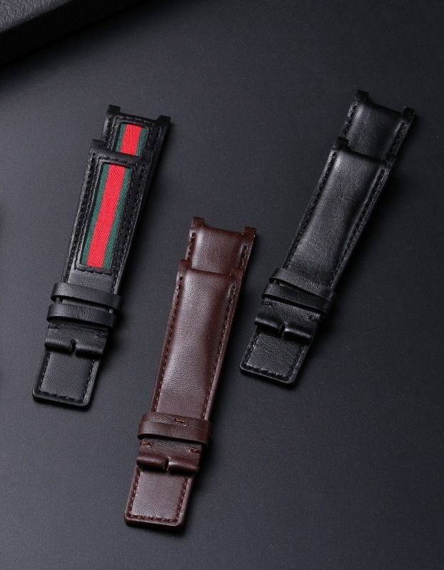 ストライプテープ装飾本革腕時計ベルト