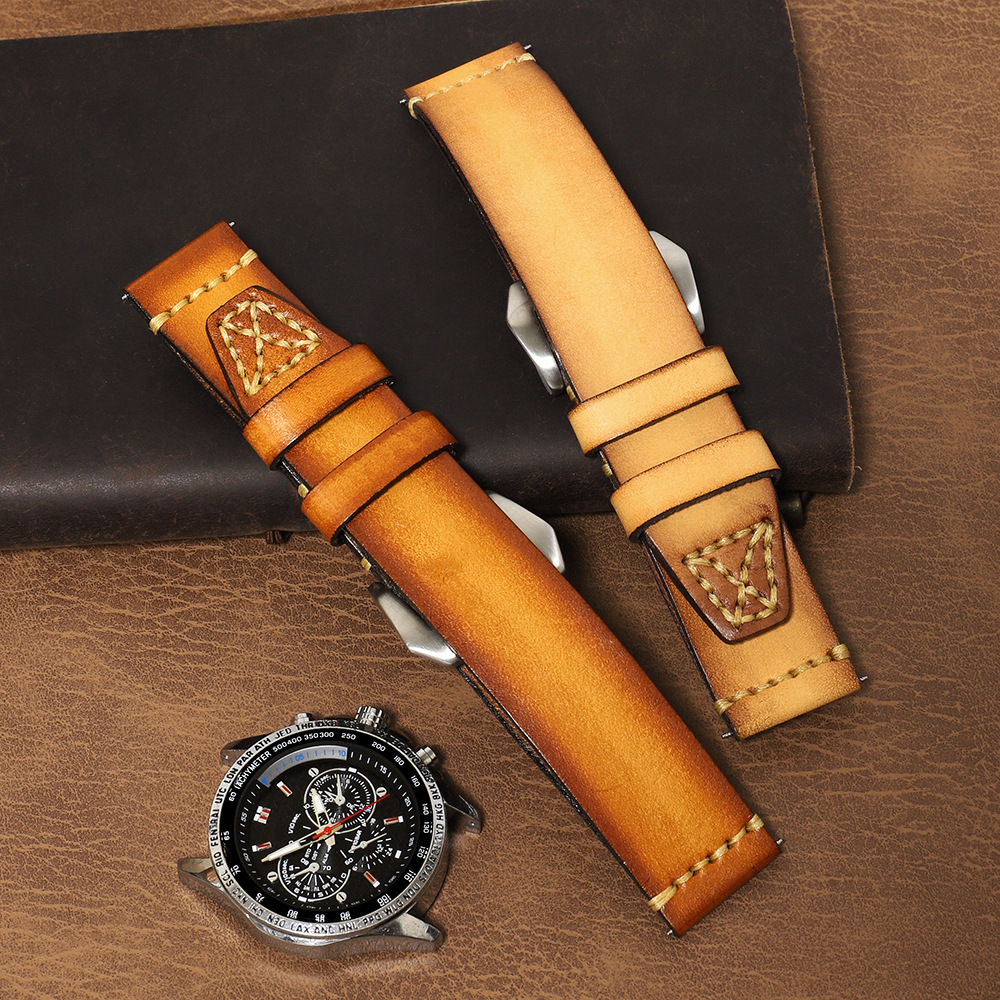 手縫いステッチ装飾本革腕時計ベルト